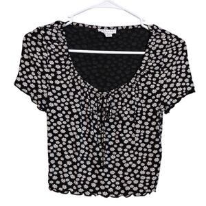 TopShop Ditsy Floral Black and White Crop Top Size 4